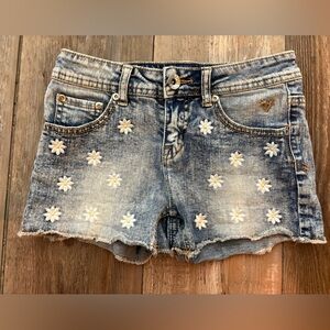 Justice Girls Daisy Embroidered Denim Shorts Blue Distressed Size 10